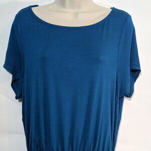 Colleen Lopez Ladies Boat Neck Tee Blue with Ruching Size M Short Sleeved NWT